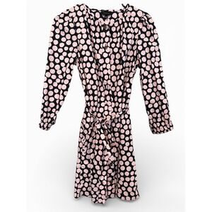 Who What Wear Pink Black Polka Dot Button Front Belted Mini Shirt Dress XS